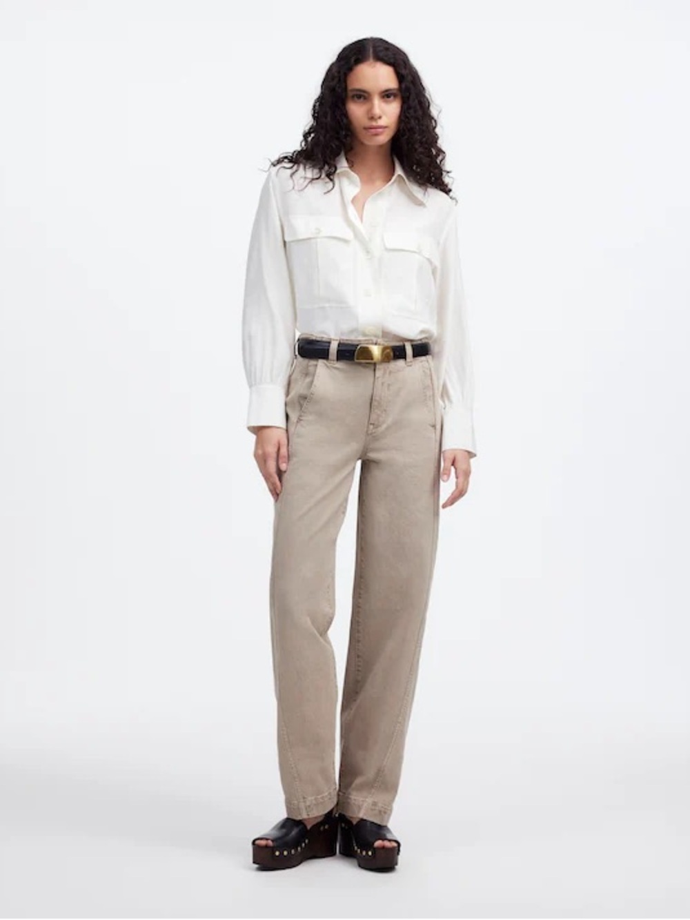 Madewell Tapered Denim High Rise Stretch Khaki Casual Work Wear Classic Trousers